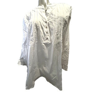 NWT NY Collection White Peasant Part Button Cotton Stretch Sides Blouse Size 3X